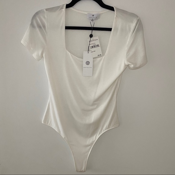 NWT Socialite Square Neck Bodysuit White Small - Picture 3 of 12